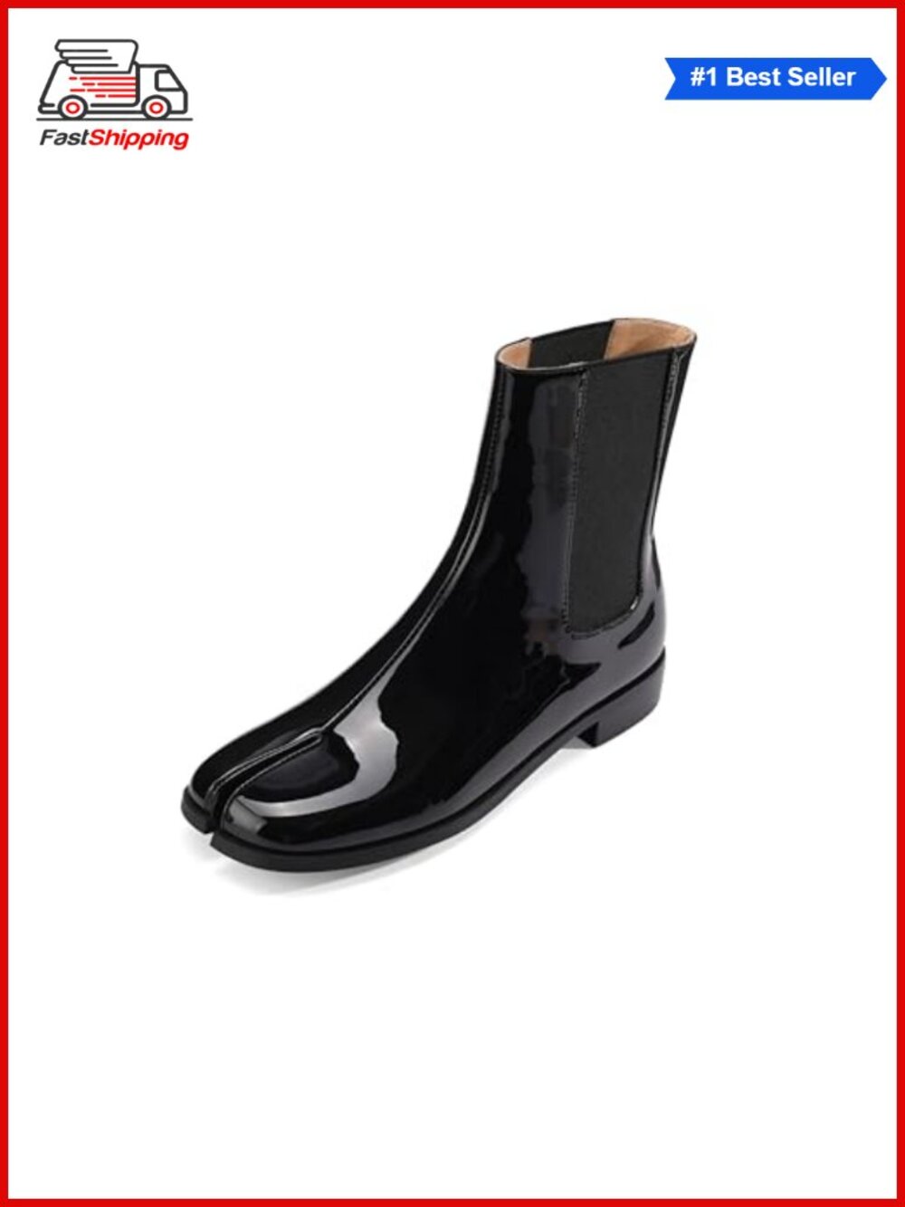 Split Toe Ankle Boots Chelsea Block Low Heels Slip-On Booties